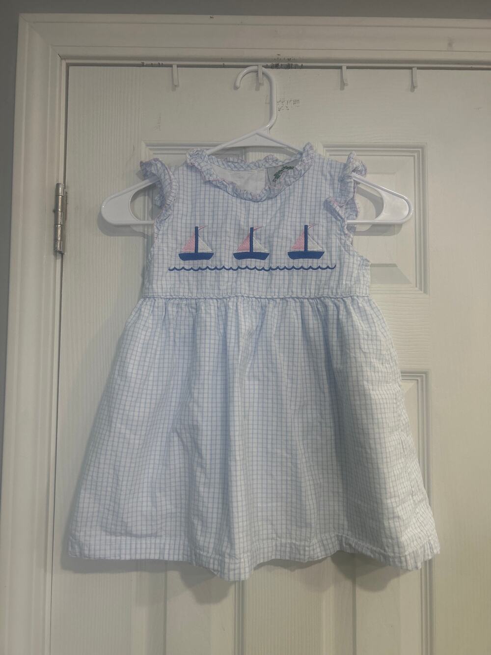 Cecil & Lou Blue Gingham Embroidered Sailboat Dress 4T